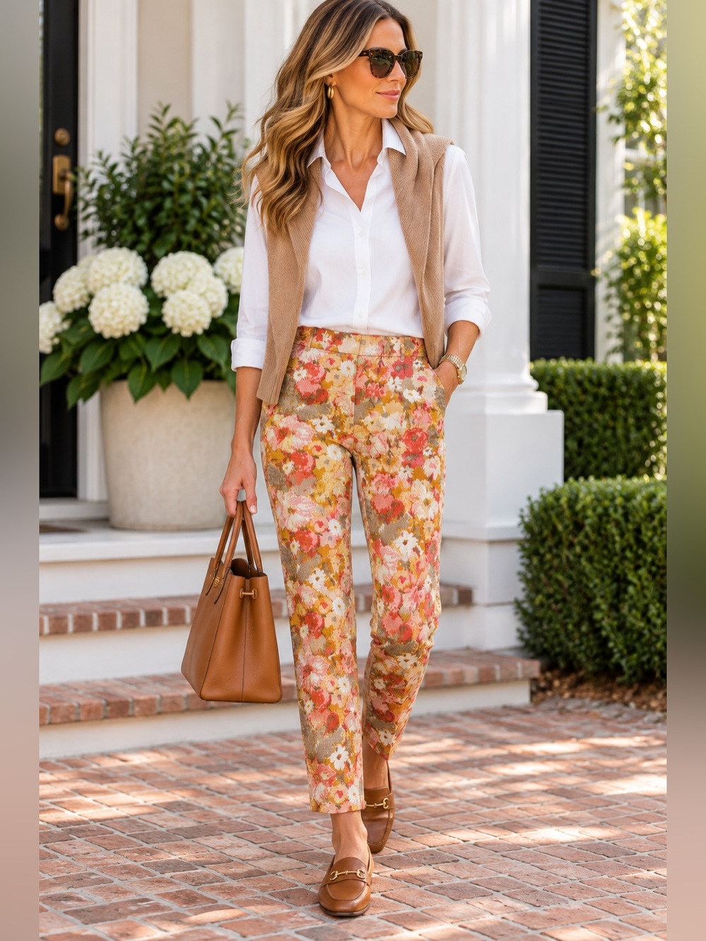 Talbots Signature Petites Floral Ankle Pants 10P Cotton Stretch Fall Floral